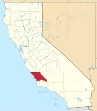 Kort over California med San Luis Obispo County markeret