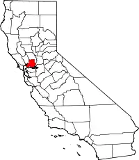 Kort over California med Solano County markeret