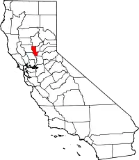 Kort over California med Sutter County markeret