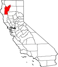 Kort over California med Trinity County markeret