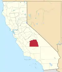 Kort over California med Tulare County markeret