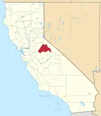 Kort over California med Tuolumne County markeret