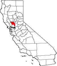 Kort over California med Yolo County markeret