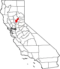 Kort over California med Yuba County markeret