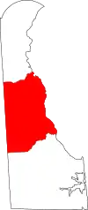 Kort over Delaware med Kent County markeret