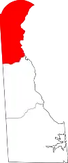 Kort over Delaware med New Castle County markeret
