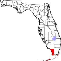 Kort over Florida med Monroe County markeret