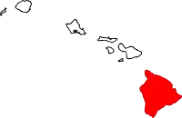 Kort over Hawaii med Hawaii County markeret