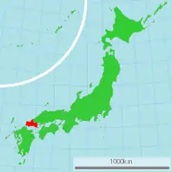 Yamaguchi-præfekturets beliggenhed i Japan.