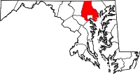 Kort over Maryland med Baltimore County markeret