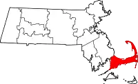 Kort over Massachusetts med Barnstable County markeret
