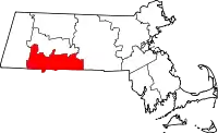 Kort over Massachusetts med Hampden County markeret