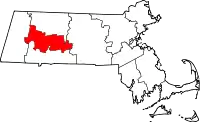 Kort over Massachusetts med Hampshire County markeret