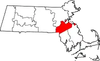 Kort over Massachusetts med Norfolk County markeret
