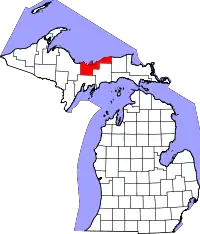 Kort over Michigan med Alger County markeret