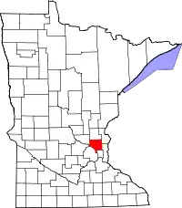 Kort over Minnesota med Anoka County markeret