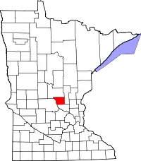 Kort over Minnesota med Benton County markeret