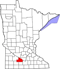 Kort over Minnesota med Brown County markeret