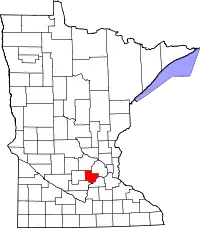 Kort over Minnesota med Carver County markeret
