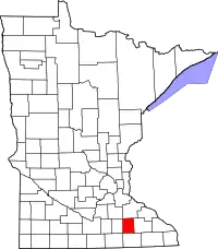 Kort over Minnesota med Dodge County markeret