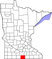Kort over Minnesota med Faribault County markeret