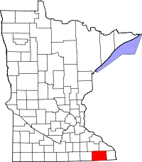 Kort over Minnesota med Fillmore County markeret