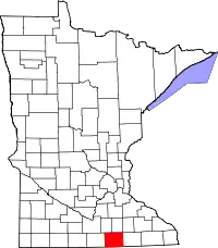 Kort over Minnesota med Freeborn County markeret