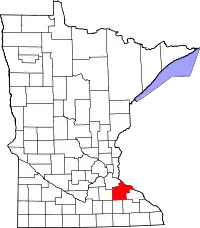 Kort over Minnesota med Goodhue County markeret
