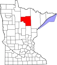Kort over Minnesota med Itasca County markeret