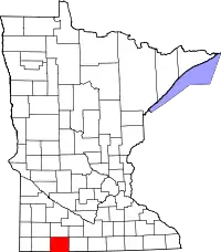 Kort over Minnesota med Jackson County markeret