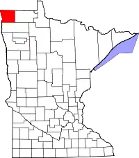 Kort over Minnesota med Kittson County markeret