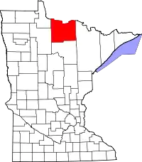 Kort over Minnesota med Koochiching County markeret