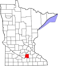 Kort over Minnesota med Le Sueur County markeret