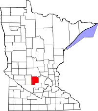 Kort over Minnesota med Meeker County markeret