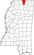 Kort over Mississippi med Benton County markeret