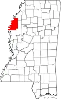 Kort over Mississippi med Bolivar County markeret