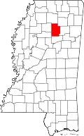 Kort over Mississippi med Calhoun County markeret