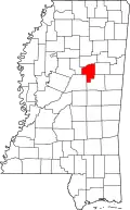 Kort over Mississippi med Choctaw County markeret