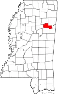 Kort over Mississippi med Clay County markeret