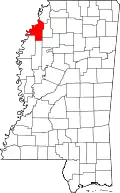 Kort over Mississippi med Coahoma County markeret