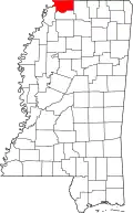 Kort over Mississippi med DeSoto County markeret
