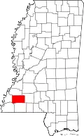 Kort over Mississippi med Franklin County markeret