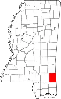 Kort over Mississippi med Greene County markeret