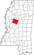 Kort over Mississippi med Holmes County markeret