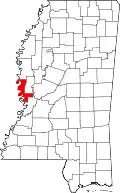 Kort over Mississippi med Issaquena County markeret