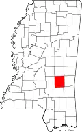 Kort over Mississippi med Jasper County markeret