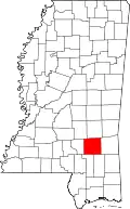 Kort over Mississippi med Jones County markeret