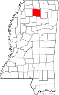 Kort over Mississippi med Lafayette County markeret