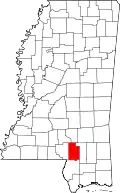 Kort over Mississippi med Lamar County markeret
