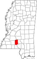 Kort over Mississippi med Lawrence County markeret